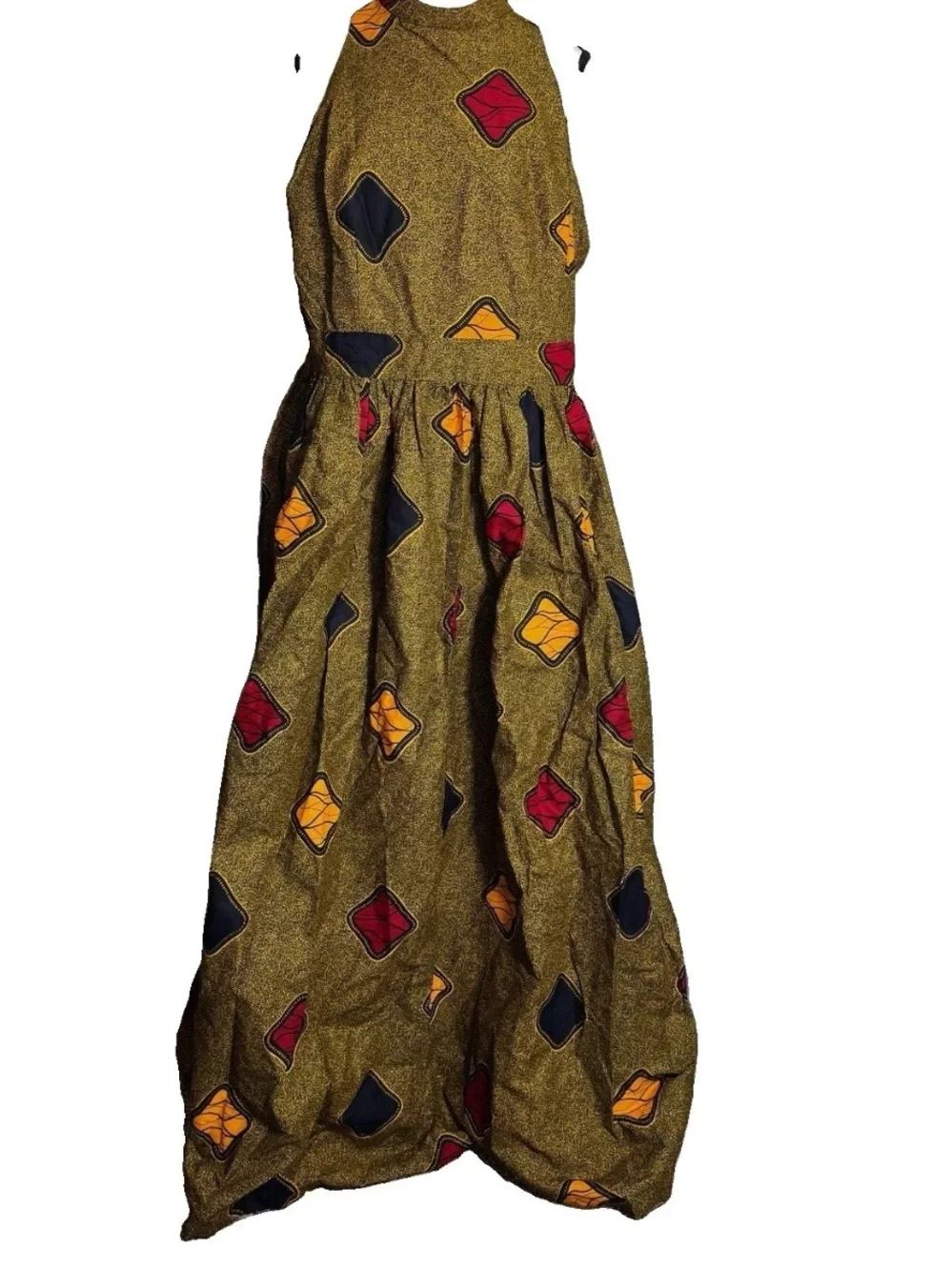 Afripride Ankara African Wax Maxi Dress Kaftan 3XL Gold High Neck Sleeveless New - Picture 2 of 10